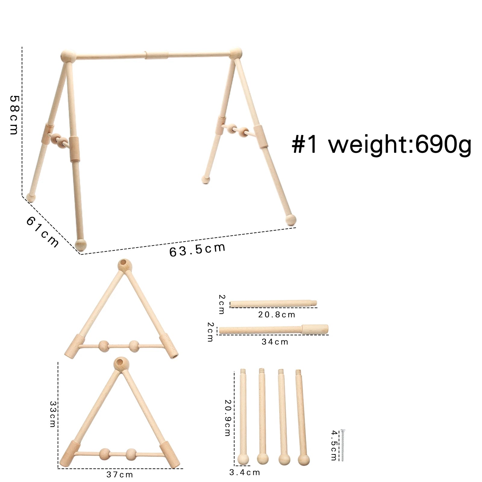 Newborn play gym – natural beech wood arch