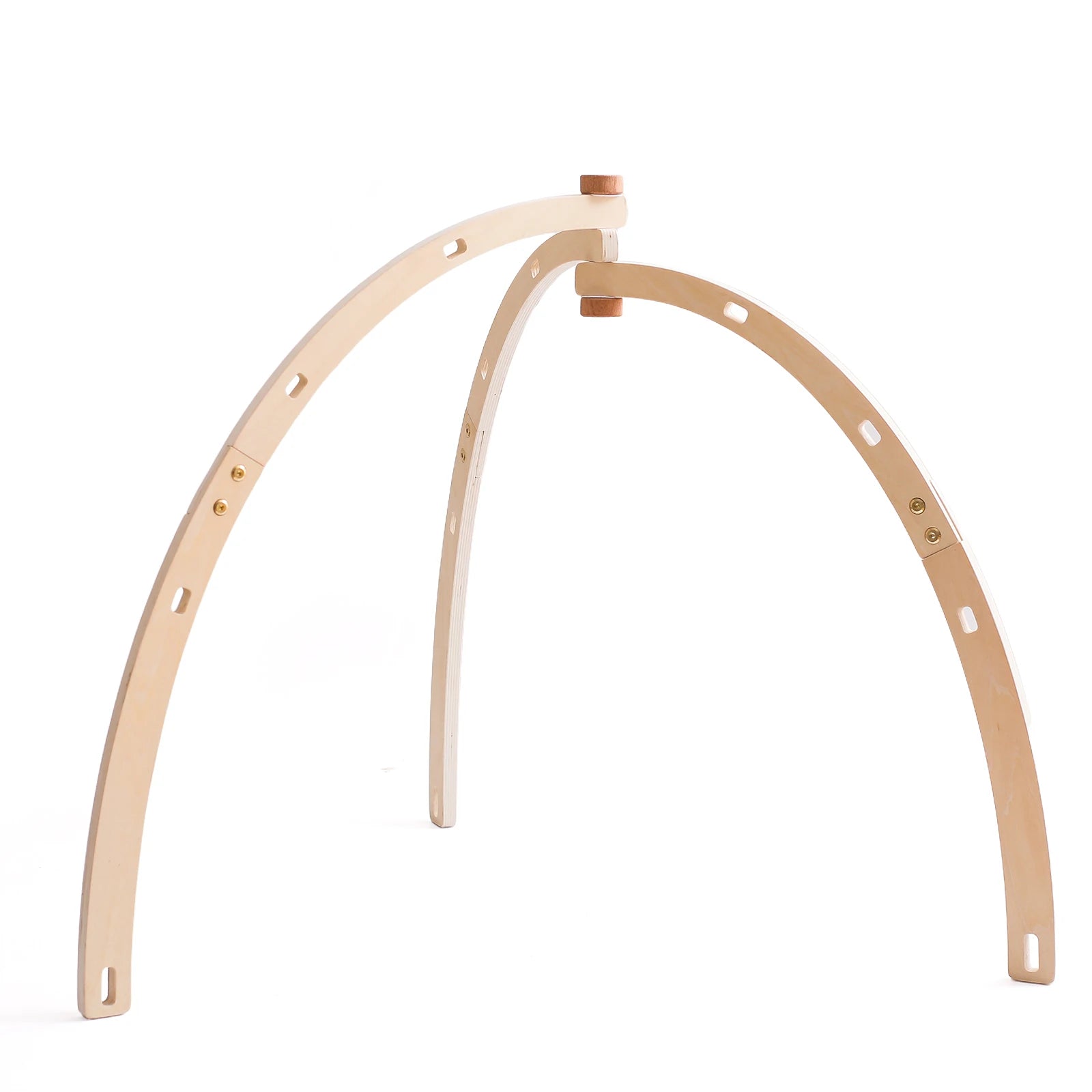 Minimalist wooden baby gym close-up