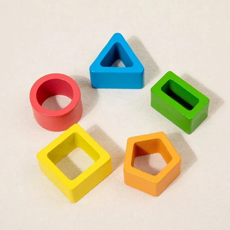 Educational wooden toy set for shape and color sorting