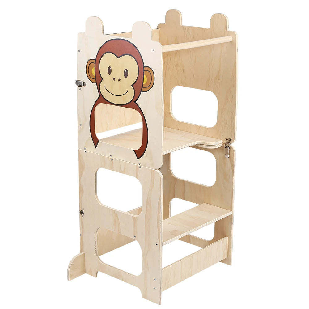 Montessori wooden tower – child-safe kitchen helper