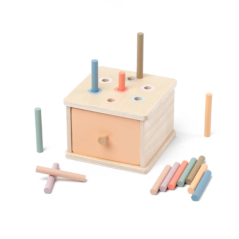 Wooden shape sorter toy full view