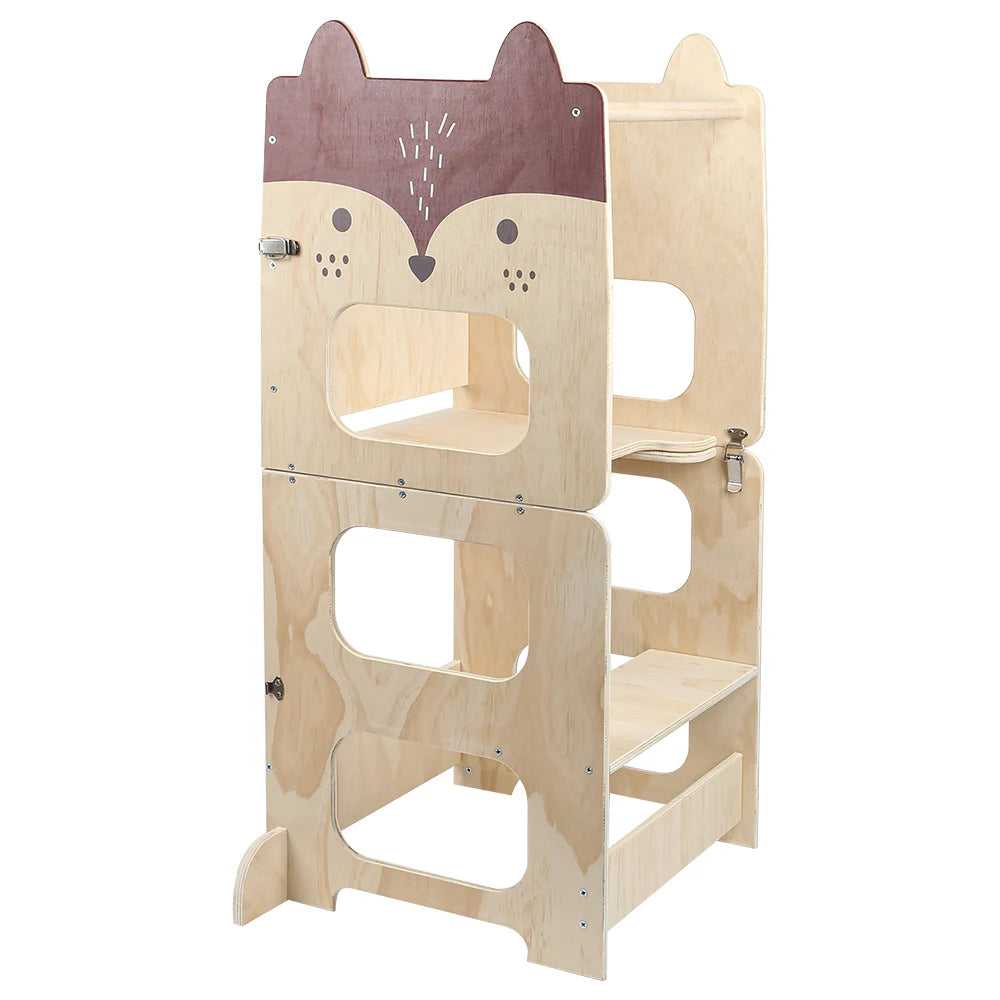 Learning tower folded into desk set