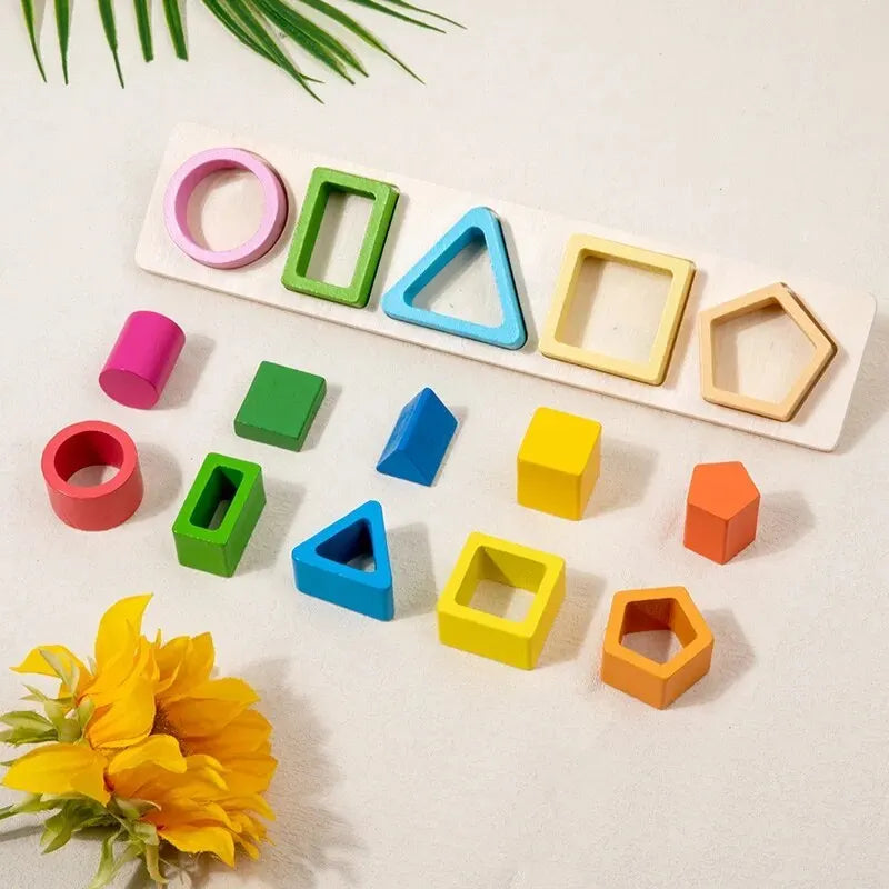 Montessori stacking toy in bright primary colors