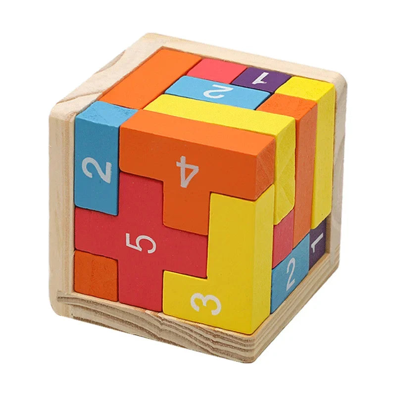 Wooden logic puzzle for children – colorful 3D cube